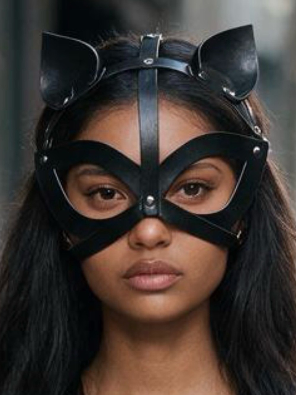 Black Faux Leather Cat Mask Headpiece - Women Accessories